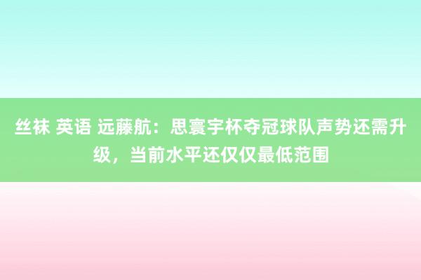 丝袜 英语 远藤航：思寰宇杯夺冠球队声势还需升级，当前水平还仅仅最低范围